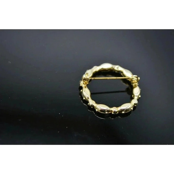 Clear Glass Rhinestone Dainty Gold Tone Wreath Cir - Picture 3 of 4